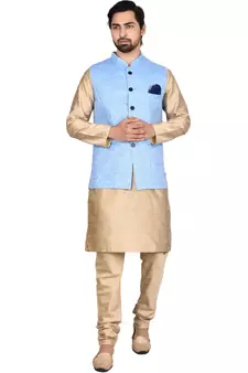 Gold plain art silk kurta-pajama