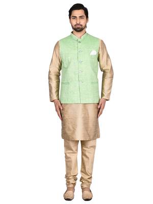 Gold plain art silk kurta-pajama 1