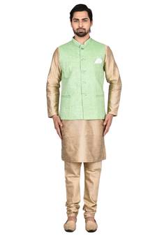 Gold plain art silk kurta-pajama