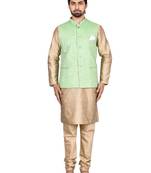 Gold plain art silk kurta-pajama