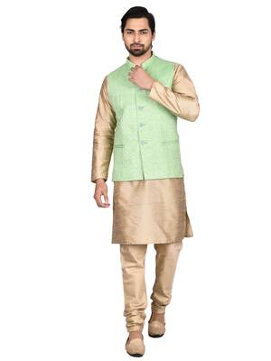Gold plain art silk kurta-pajama 2