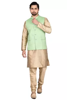 Gold plain art silk kurta-pajama