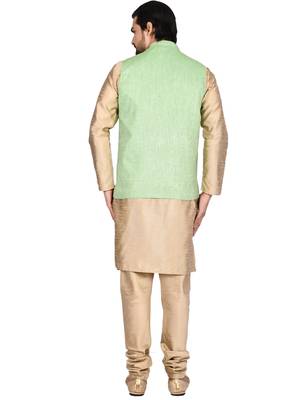 Gold plain art silk kurta-pajama 3
