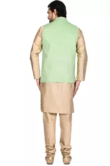 Gold plain art silk kurta-pajama