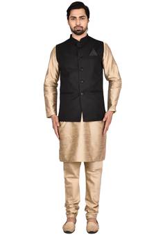 Gold plain art silk kurta-pajama