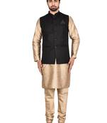 Gold plain art silk kurta-pajama