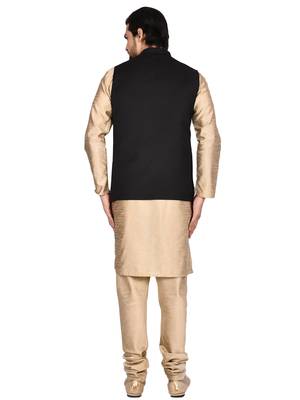 Gold plain art silk kurta-pajama 2