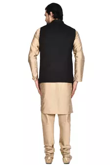 Gold plain art silk kurta-pajama
