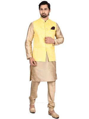 Gold plain art silk kurta-pajama 1