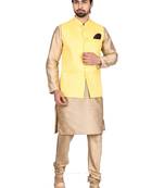 Gold plain art silk kurta-pajama