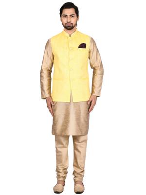 Gold plain art silk kurta-pajama 2