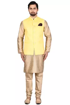 Gold plain art silk kurta-pajama