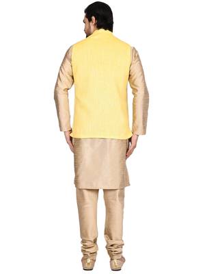 Gold plain art silk kurta-pajama 3