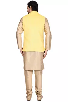 Gold plain art silk kurta-pajama