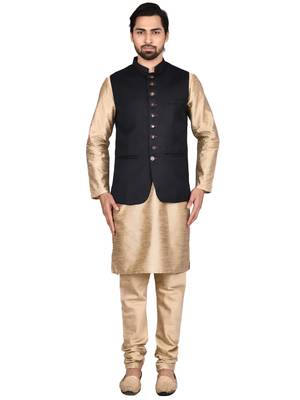 Gold plain art silk kurta-pajama 1