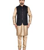 Gold plain art silk kurta-pajama