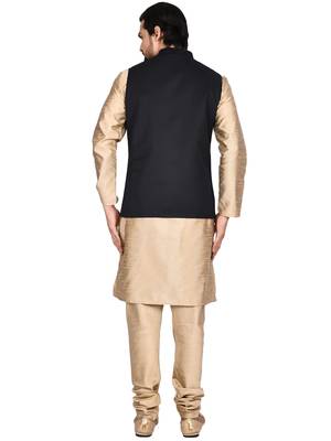 Gold plain art silk kurta-pajama 2