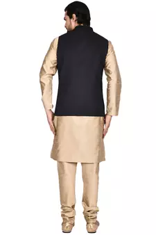 Gold plain art silk kurta-pajama