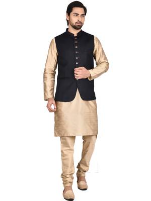Gold plain art silk kurta-pajama 3