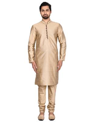Gold plain art silk kurta-pajama 1