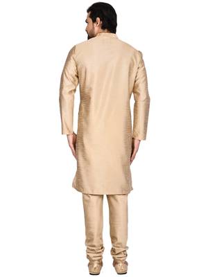 Gold plain art silk kurta-pajama 2