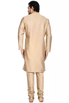 Gold plain art silk kurta-pajama