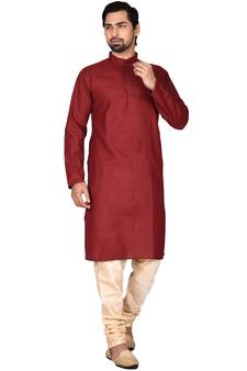 Maroon embroidered art silk kurta-pajama