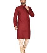 Maroon embroidered art silk kurta-pajama
