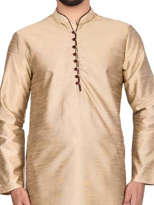 Gold plain art silk kurta-pajama 3