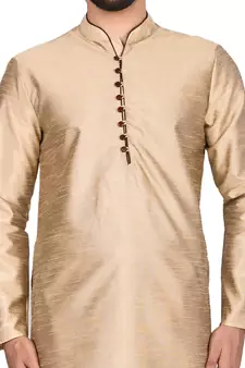 Gold plain art silk kurta-pajama