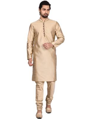 Gold plain art silk kurta-pajama 4