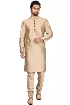 Gold plain art silk kurta-pajama