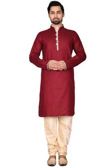 Maroon embroidered art silk kurta-pajama