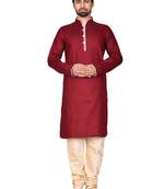 Maroon embroidered art silk kurta-pajama