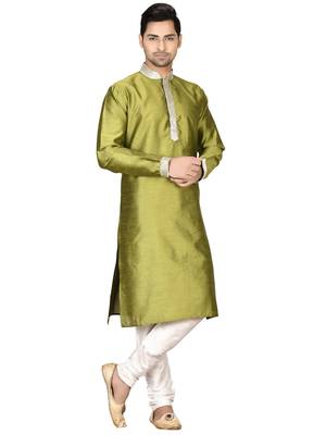 Green embroidered art silk kurta-pajama 1