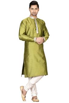 Green embroidered art silk kurta-pajama
