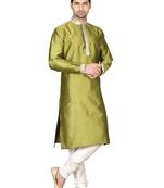Green embroidered art silk kurta-pajama