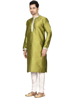 Green embroidered art silk kurta-pajama 2