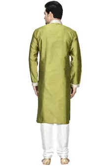Green embroidered art silk kurta-pajama
