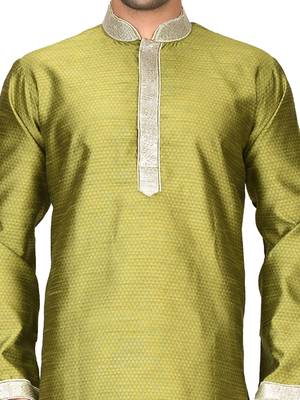 Green embroidered art silk kurta-pajama 4
