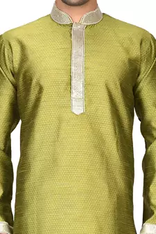 Green embroidered art silk kurta-pajama