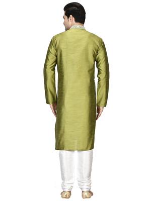 Green embroidered art silk kurta-pajama 2