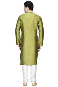 Green embroidered art silk kurta-pajama