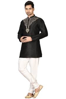 Black embroidered art silk  kurta-pajama