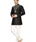 Black embroidered art silk  kurta-pajama