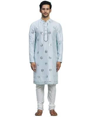 Blue embroidered art silk kurta-pajama 1