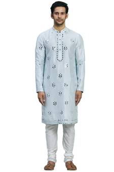 Blue embroidered art silk
 kurta-pajama