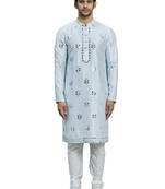 Blue embroidered art silk
 kurta-pajama