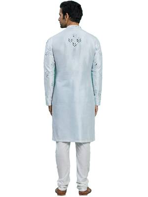 Blue embroidered art silk kurta-pajama 2