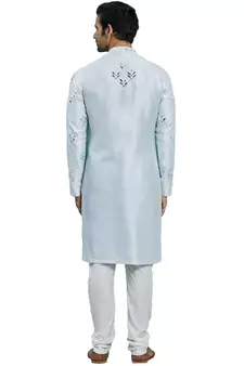 Blue embroidered art silk kurta-pajama